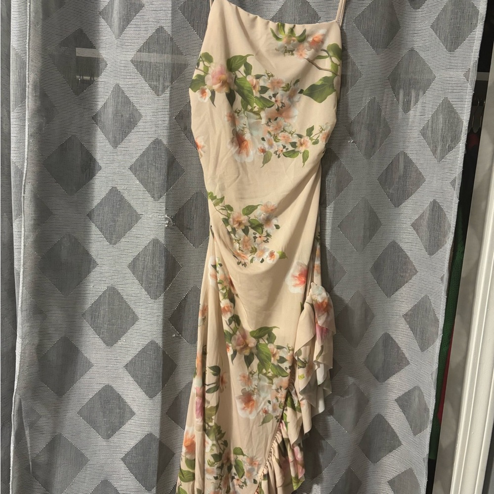 Zara Pink and Orange Asymmetrical Ruched Slip Dress